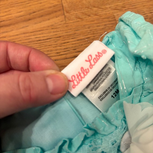 Little Lass Baby Girls 12M Aqua Lace Flower top Ruffle Shorts Set Spring - Picture 3 of 11